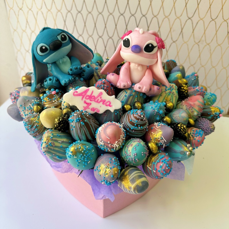 Aranjament capsuni copii Stich si Angel